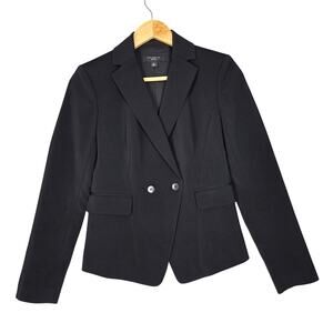 ANN TAYLOR PETITE BLACK BLAZER – WOMEN’S 0P – TAILORED TWO‑BUTTON